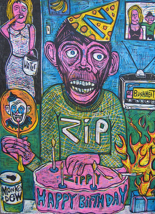 Zippy The Chimp Woodcut