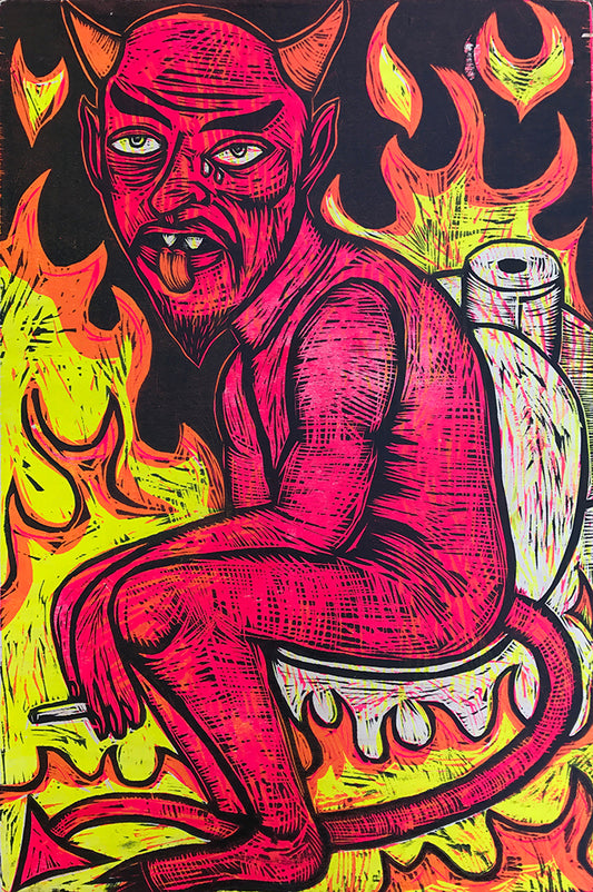 Toilet Devil Multi Color Handpulled Woodcut Print
