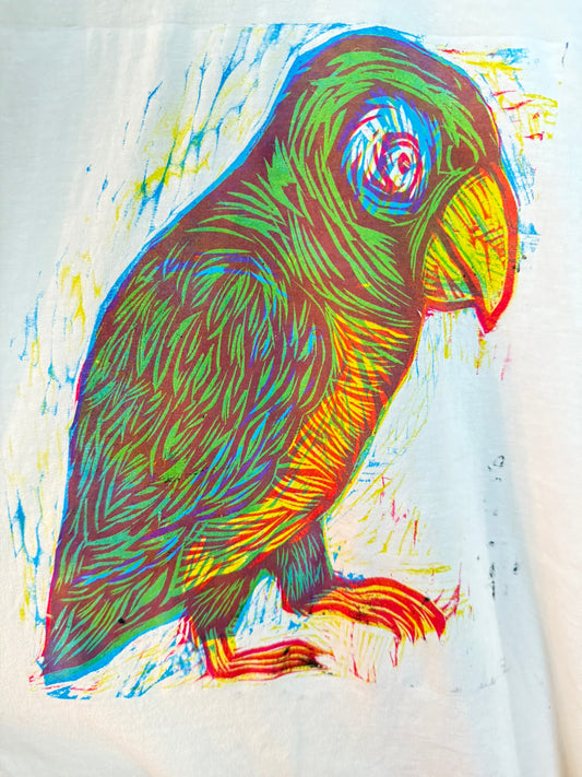 Tropical Parrot Woodblock Handprinted T-Shirt