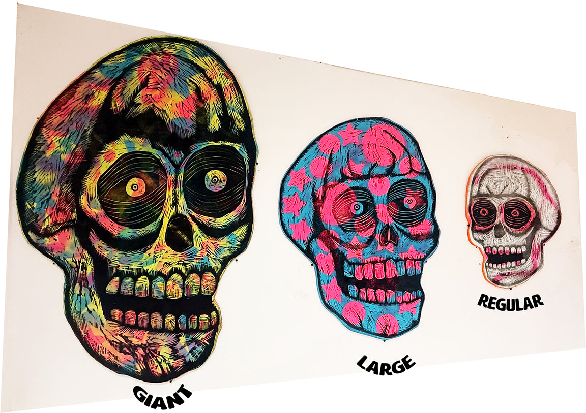 Large Skull Handprinted Woodcut Printed on Wooden Panel  23" x 33"