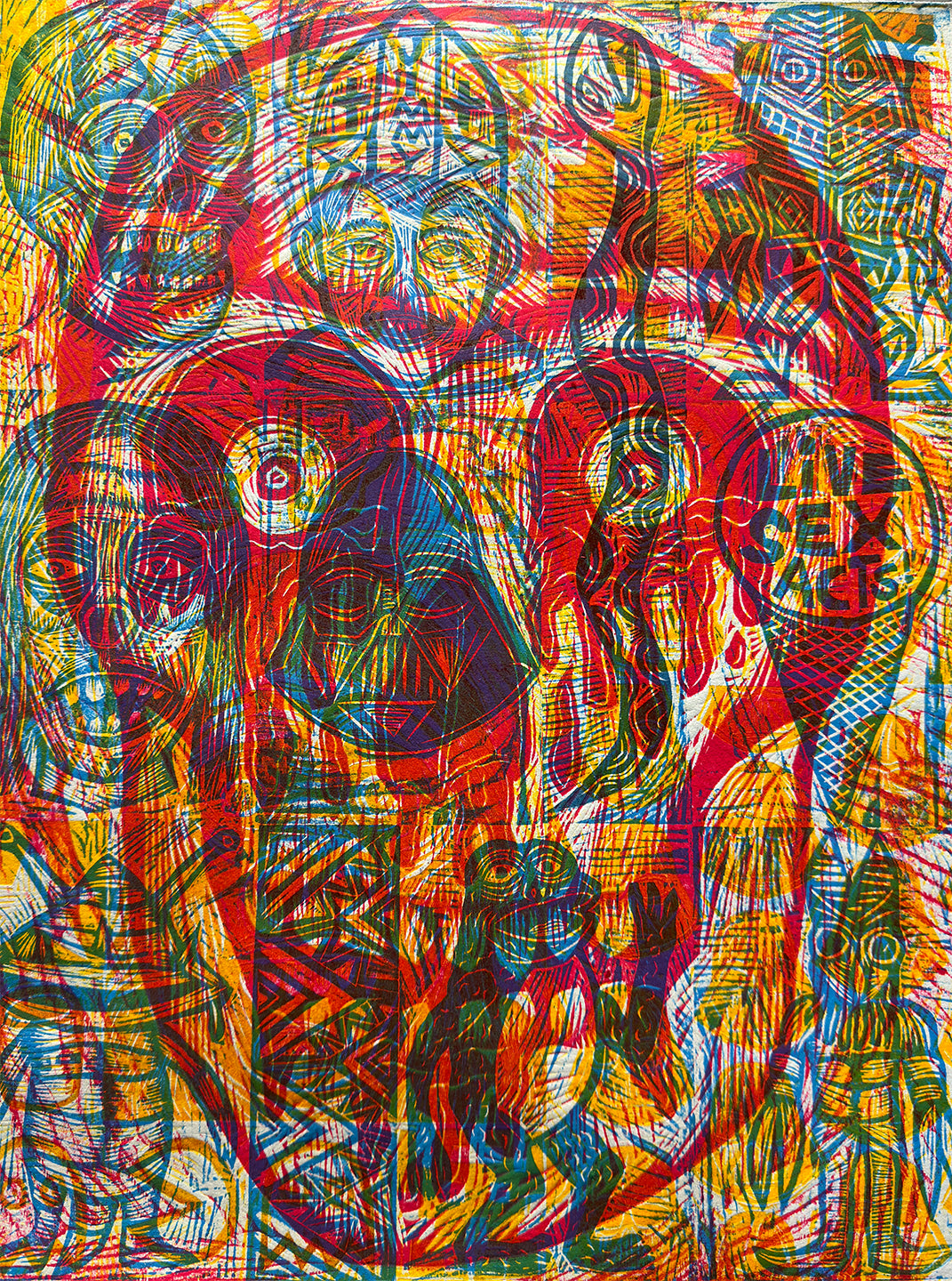 Bloody Eyes Skull (3 layers edition) Multicolor Handpulled Woodcut Print