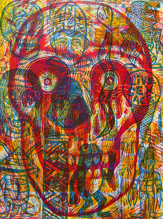 Bloody Eyes Skull (3 layers edition) Multicolor Handpulled Woodcut Print
