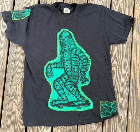 Skate Creature Tshirt applique Limited Edition Handprinted Shirt