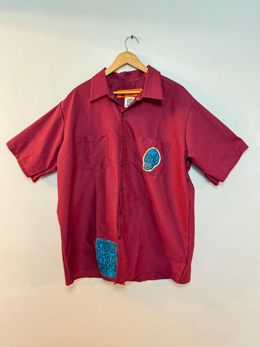 Dream Job Workshirts Maroon With Lion Handprinted Woodcut Applique