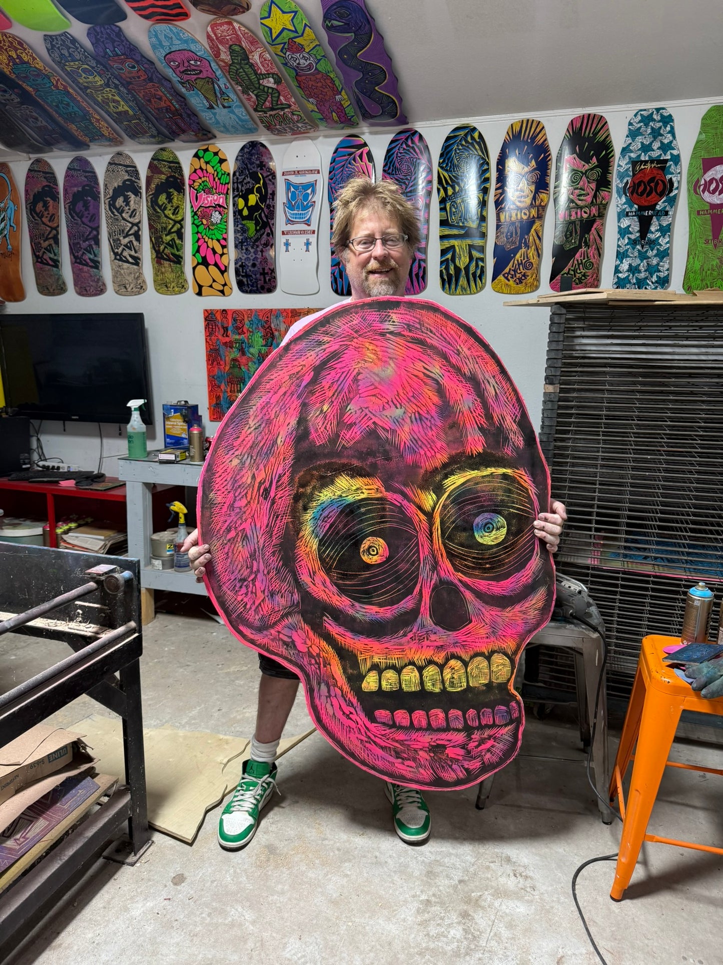 Giant Skull Woodcut on Wooden Panel 36" x 48"