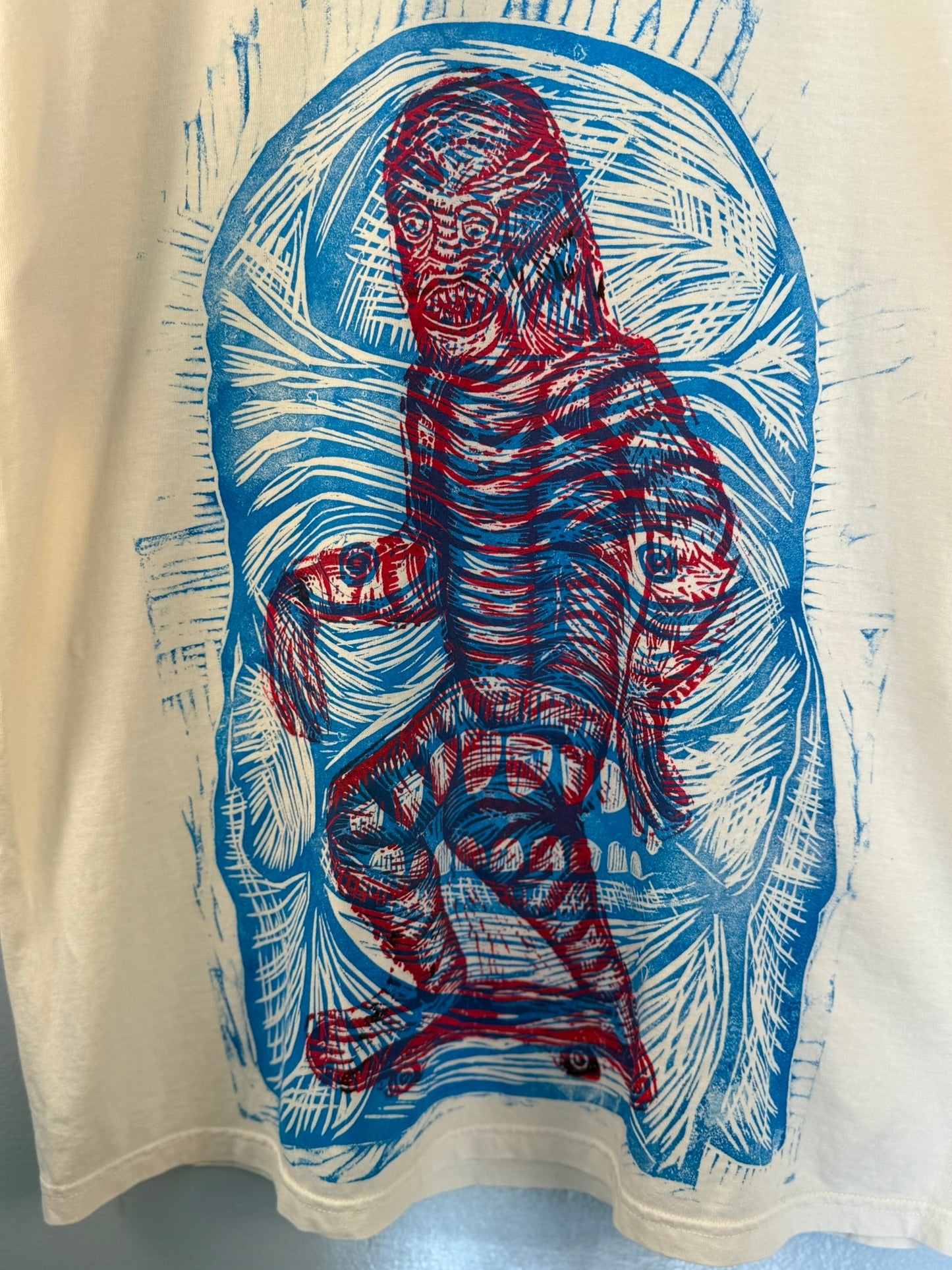 Double Creature Woodcut Handprinted T-Shirt
