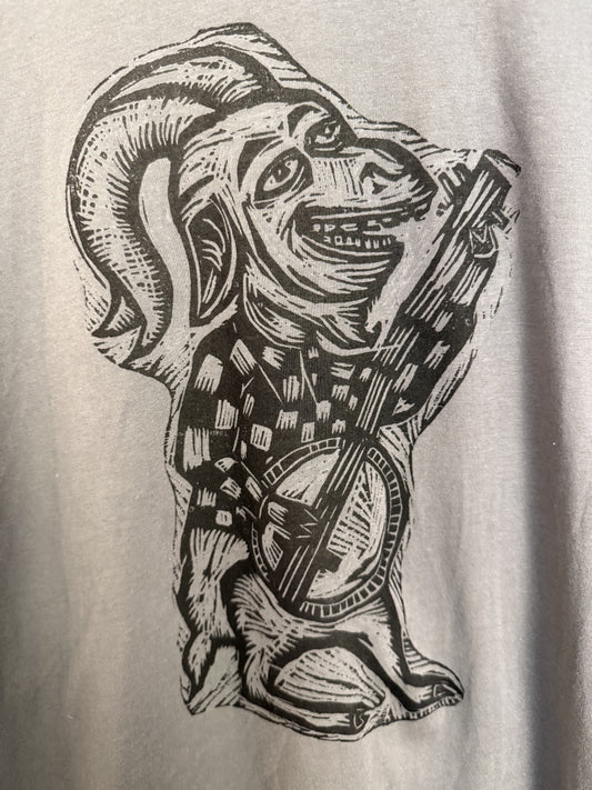 Banjo Goat Woodcut Handprinted T-Shirt