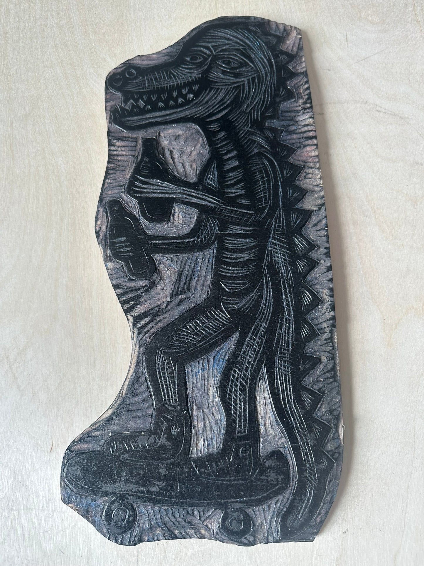 Skating Gator Woodcut Handprinted T-Shirt