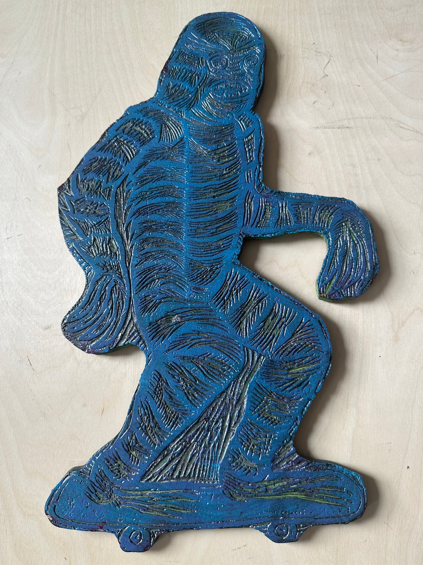 Skate Creature Woodcut Handprinted T-Shirt