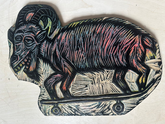 Skate Goat Woodcut Handprinted T-Shirt