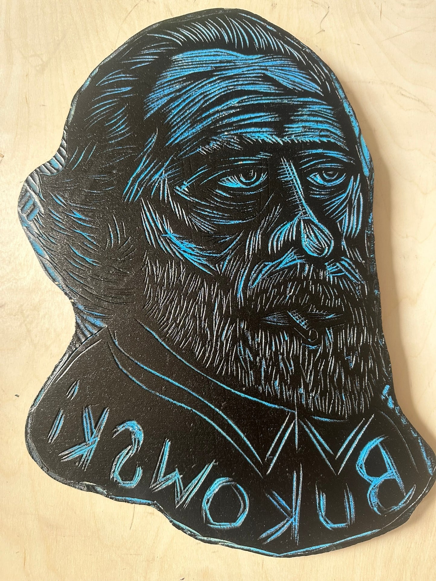 Charles Bukowski Woodcut Handprinted T-Shirt
