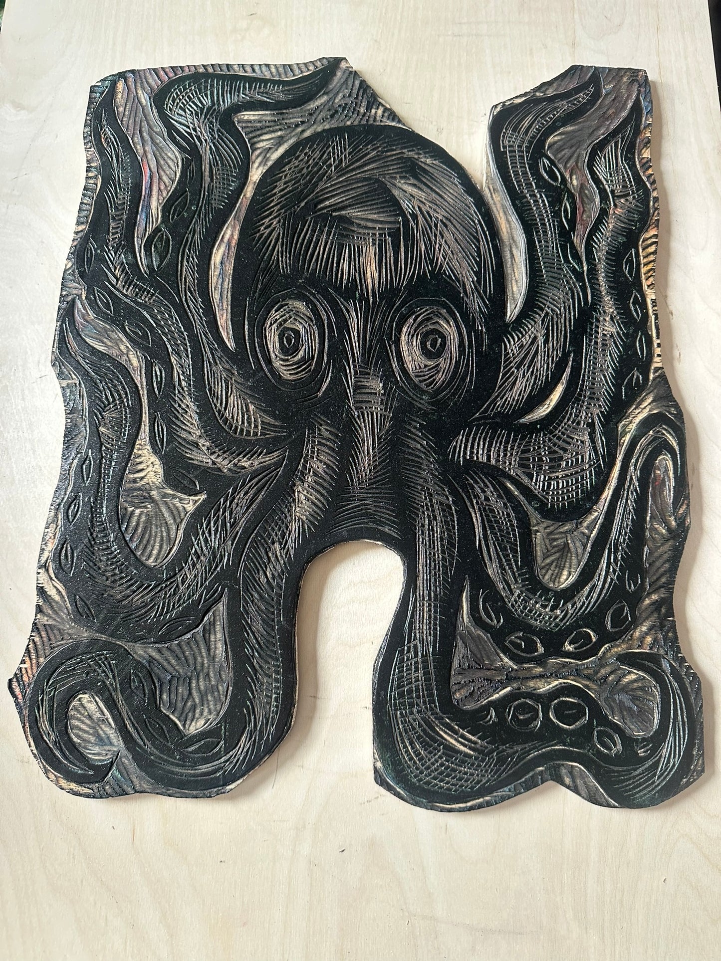 Octopus Woodcut Handprinted T-Shirt