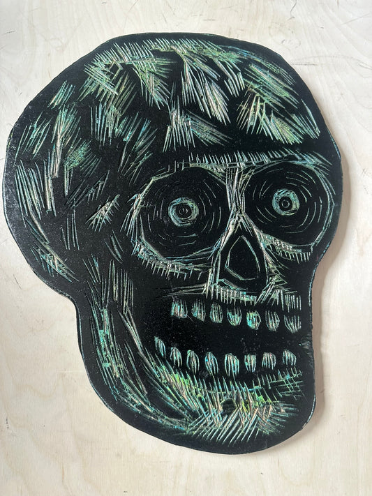 Skull Handprinted Color Woodcut T-Shirt