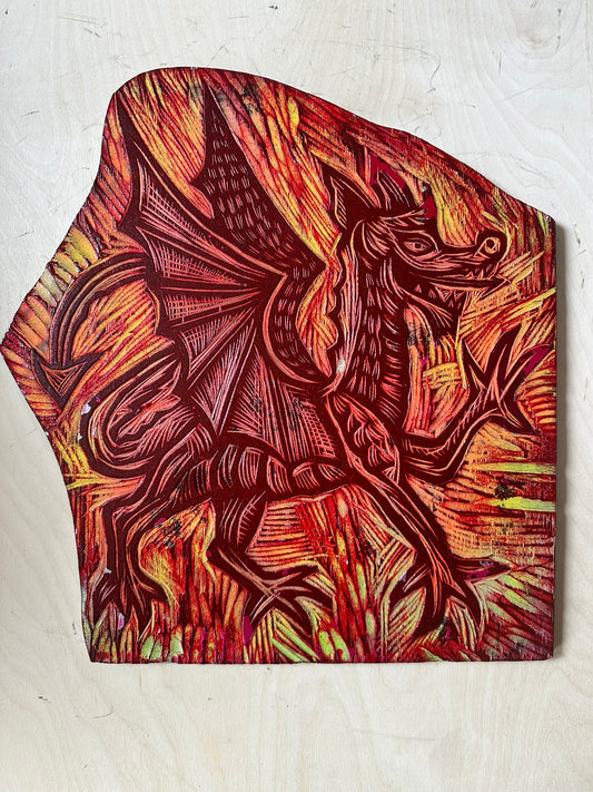 Welsh Dragon Woodcut Handprinted T-Shirt