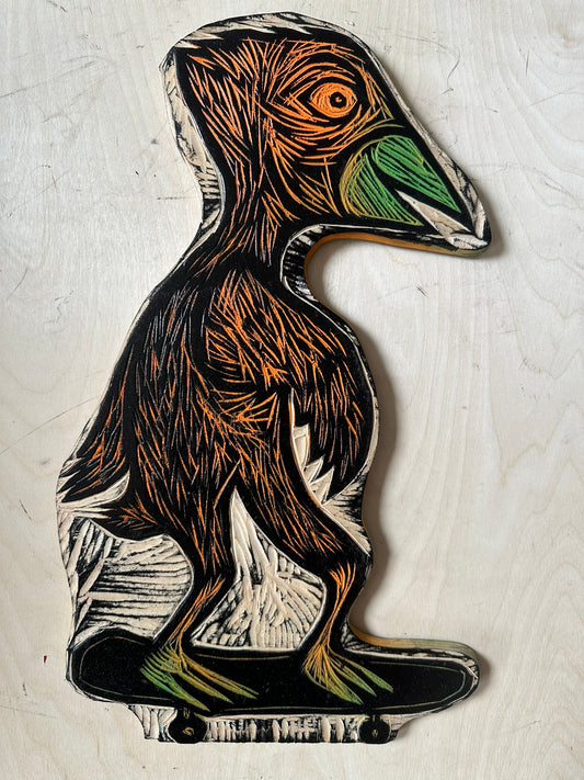 Skatebird Woodcut Handprinted T-Shirt