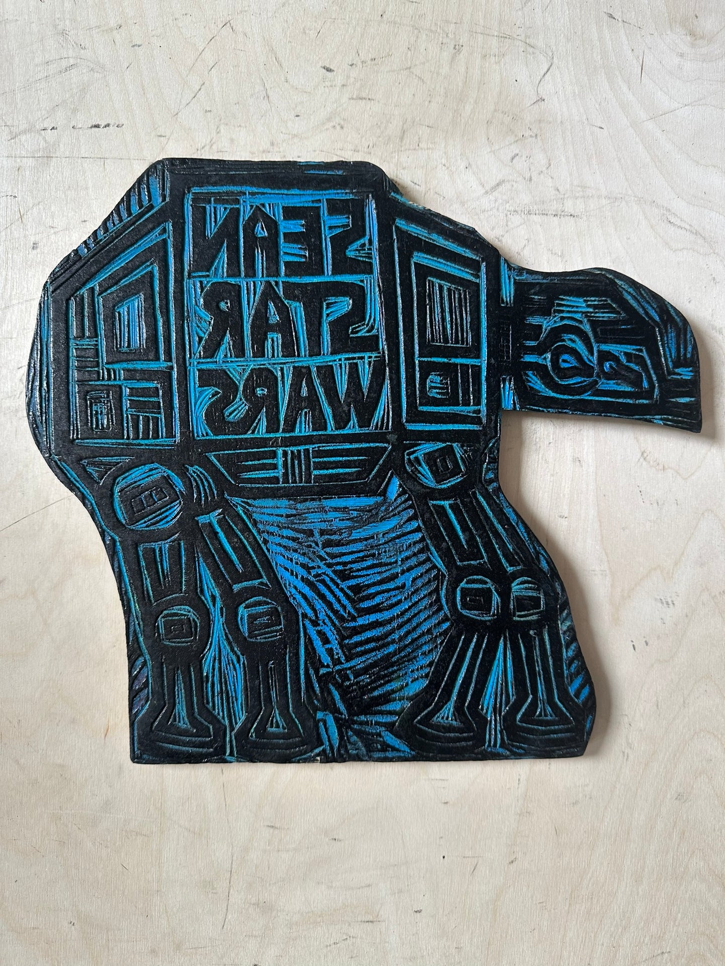 Sean Starwars AT-AT Woodcut Handprinted T-Shirt