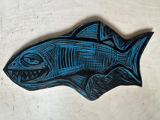 Shark woodcut handprinted T-Shirt