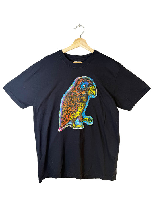 Parrot Handprinted Color Woodcut Appliqued Printed T-Shirt
