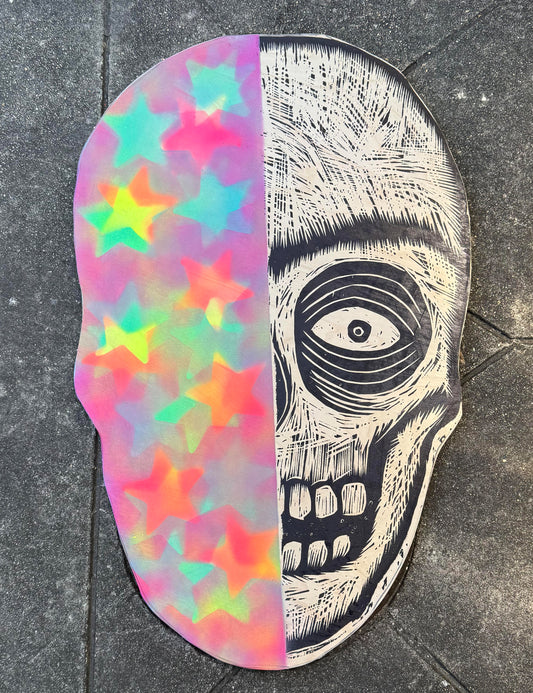 Radiant Skull Half Spray Painted Wooden Panel 20" x 30"