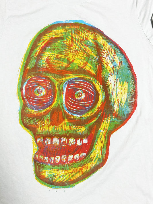 Skull 23 Tri-Color Woodcut Handprinted T-Shirt