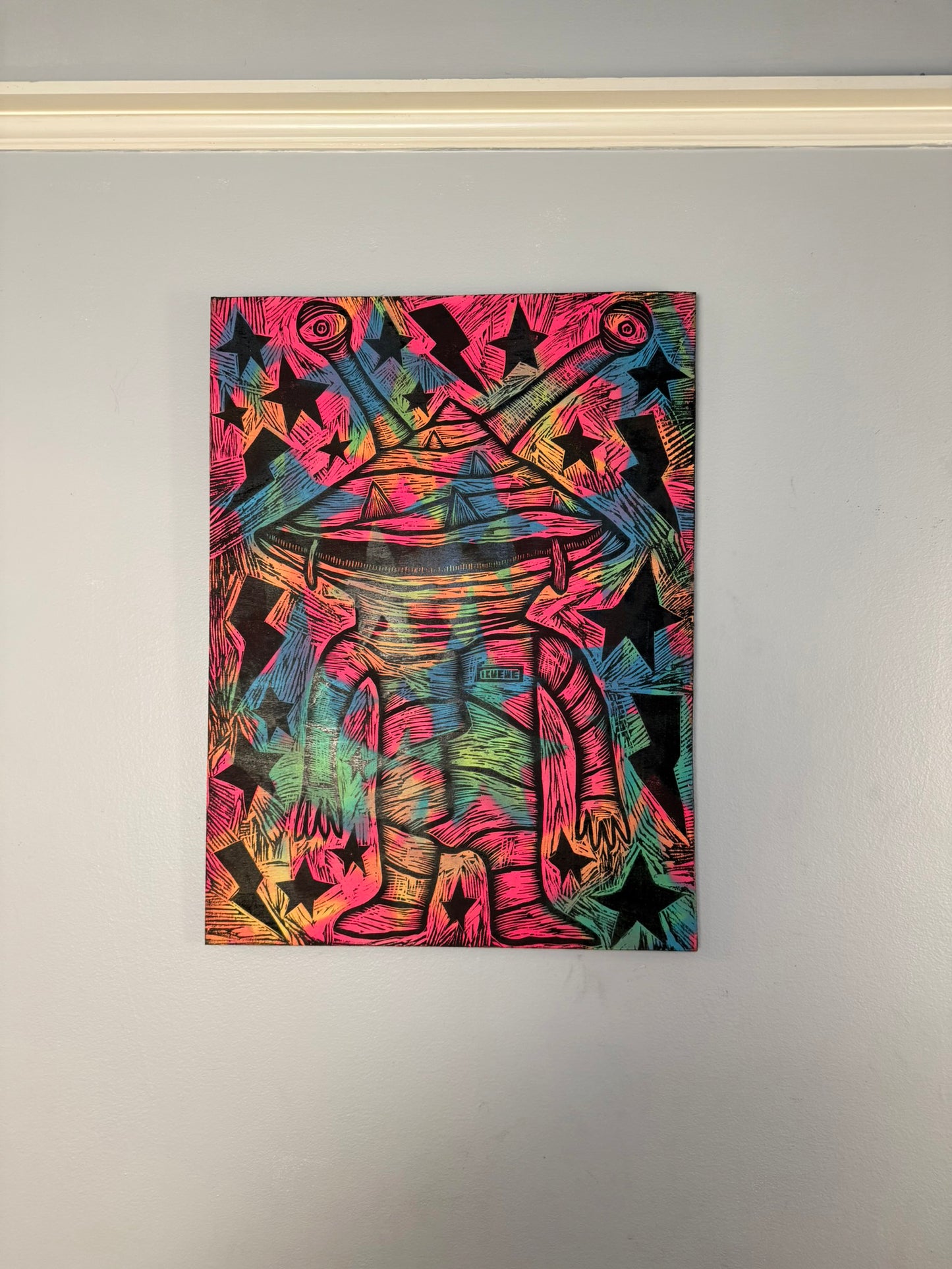 Starfield Kanegon Woodcut on Wooden Panel