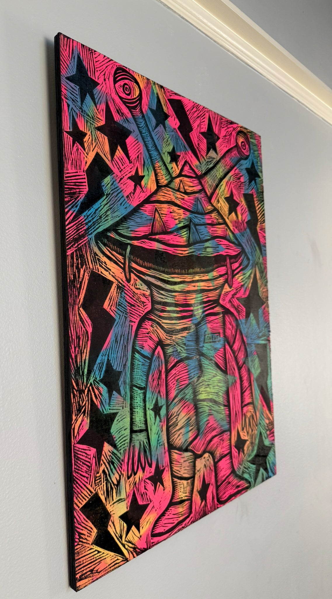 Starfield Kanegon Woodcut on Wooden Panel
