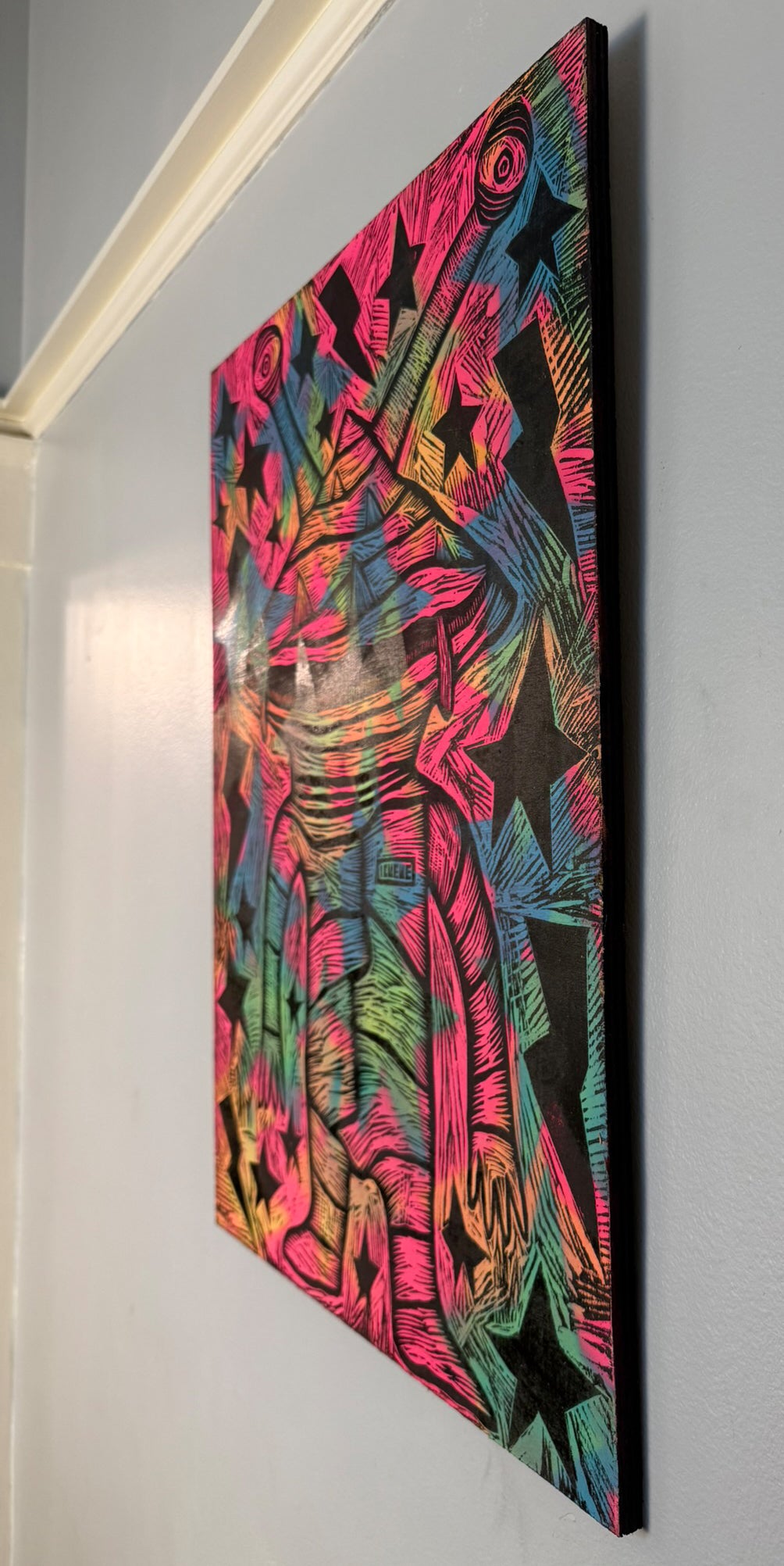 Starfield Kanegon Woodcut on Wooden Panel