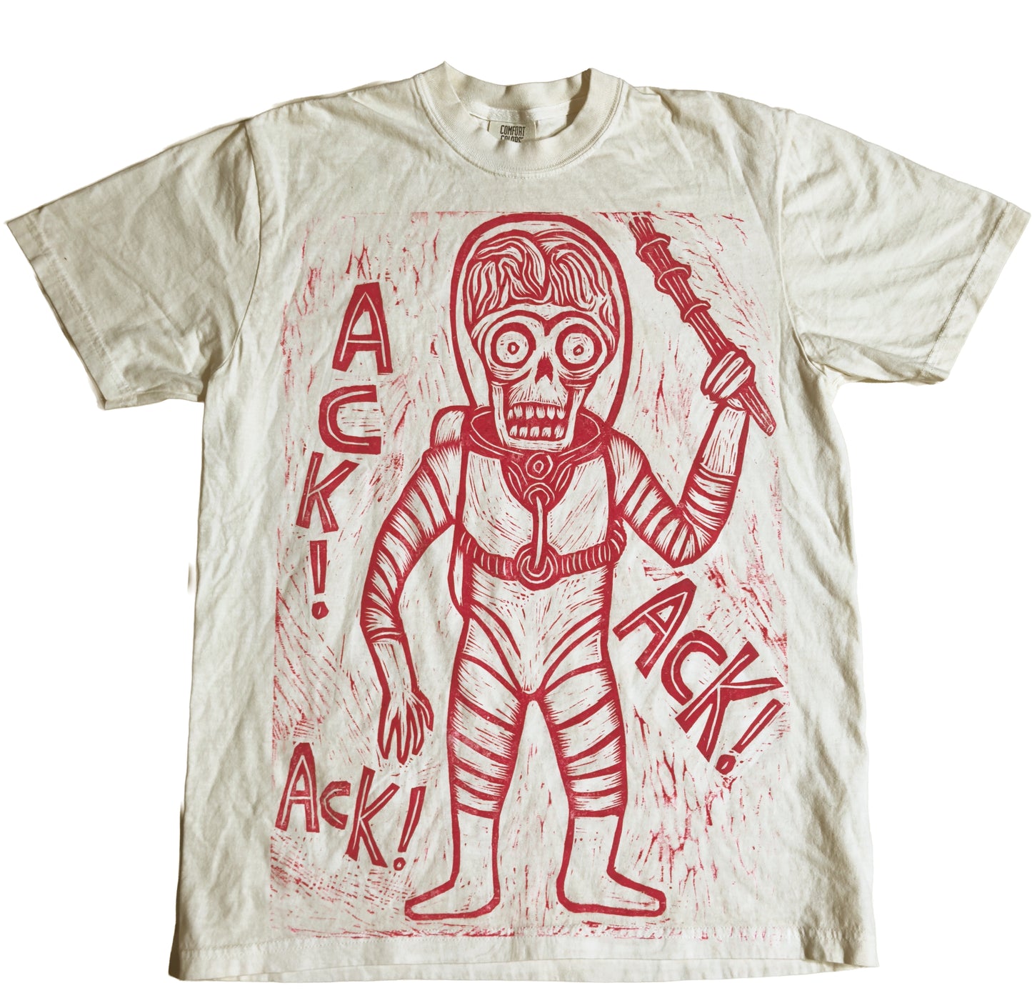 Ack! Ack! Ack! Woodcut Handprinted T-Shirt