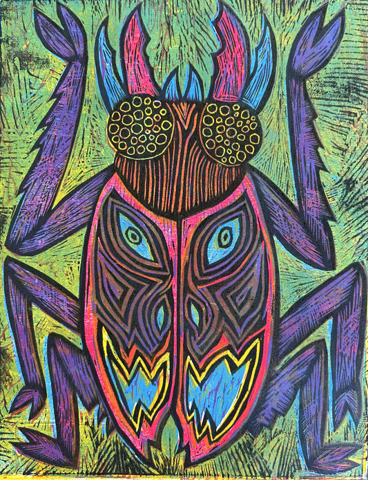 Red Beetle Woodcut Handpulled Print