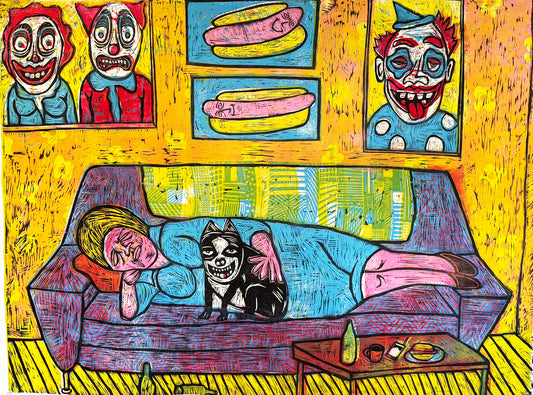 Bertha the Clown Limited Edition  Woodcut Print (Preorder pricing)