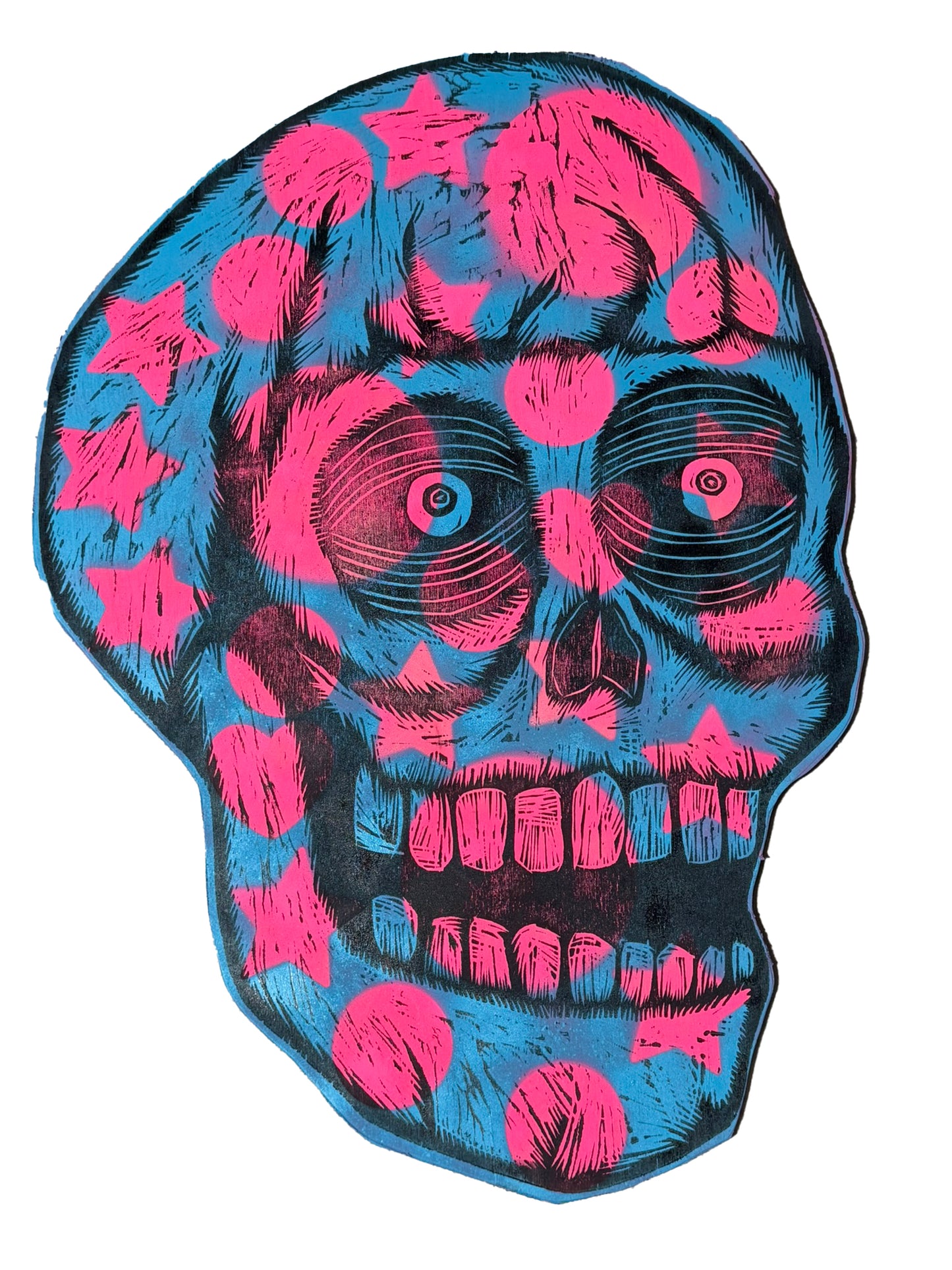 Large Skull Woodcut on Wooden Panel 23" x 33"