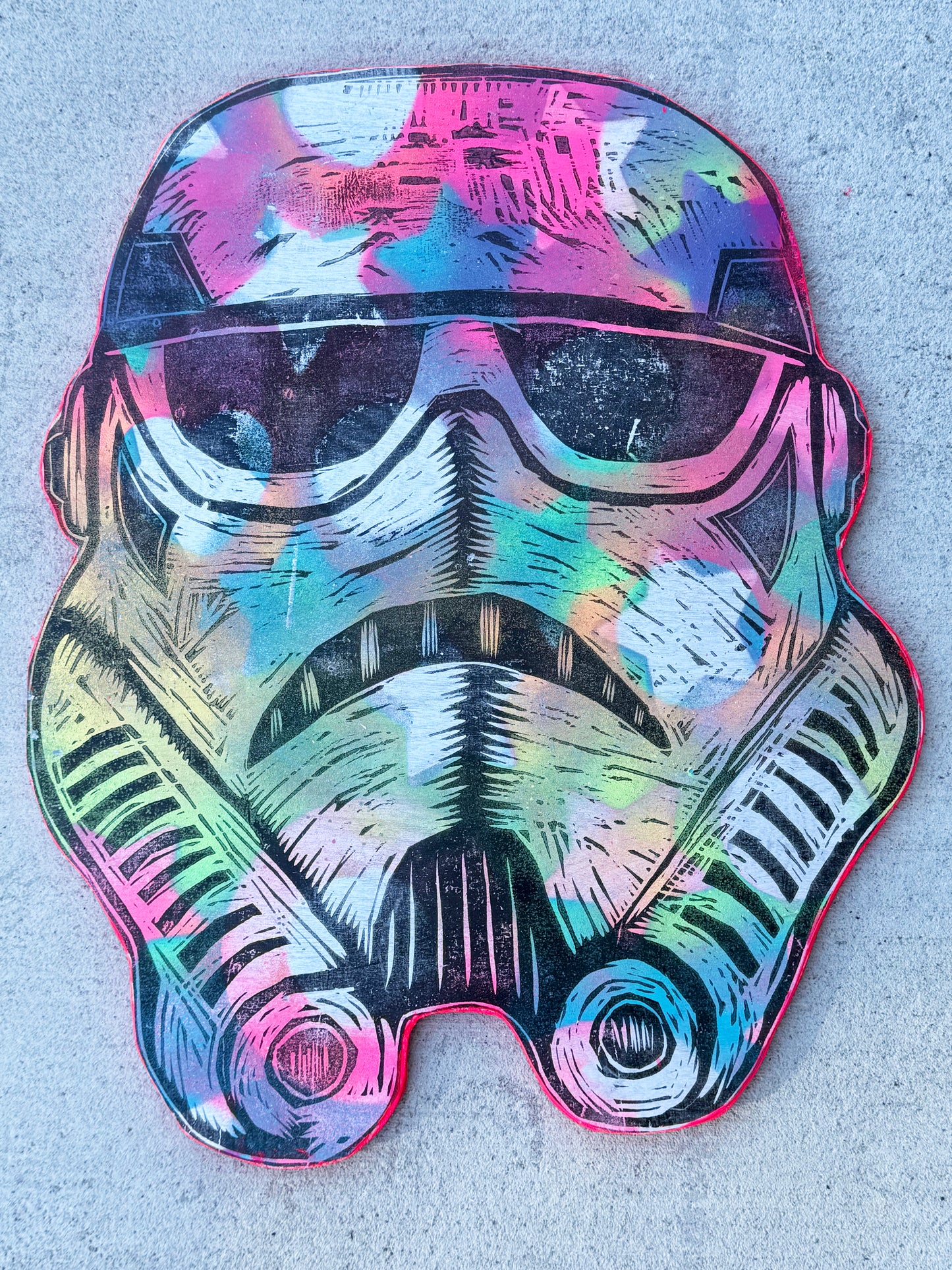 Big Stormtrooper Woodcut handprinted on Wooden Panel 18"x 28"