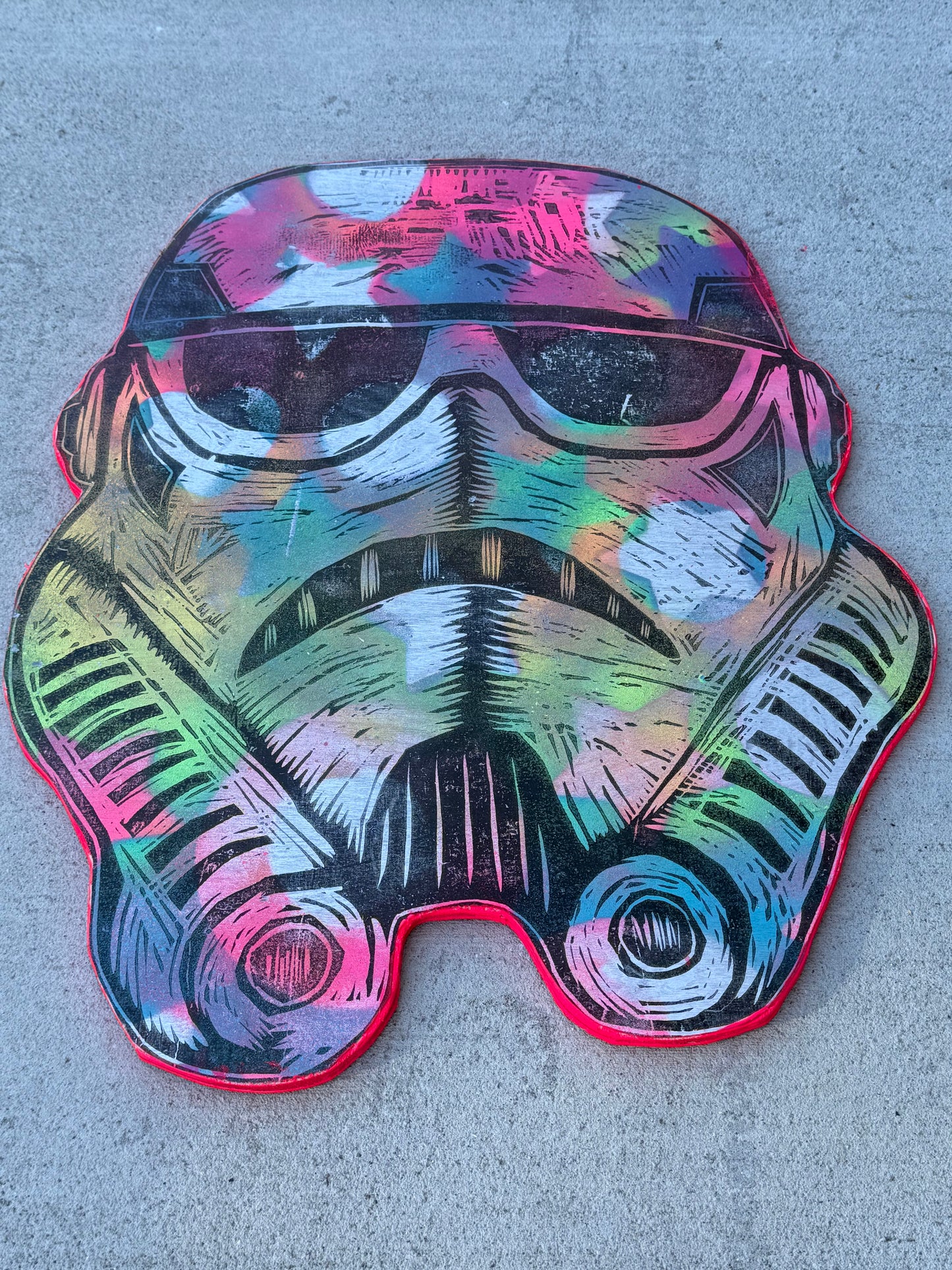 Big Stormtrooper Woodcut handprinted on Wooden Panel 18"x 28"