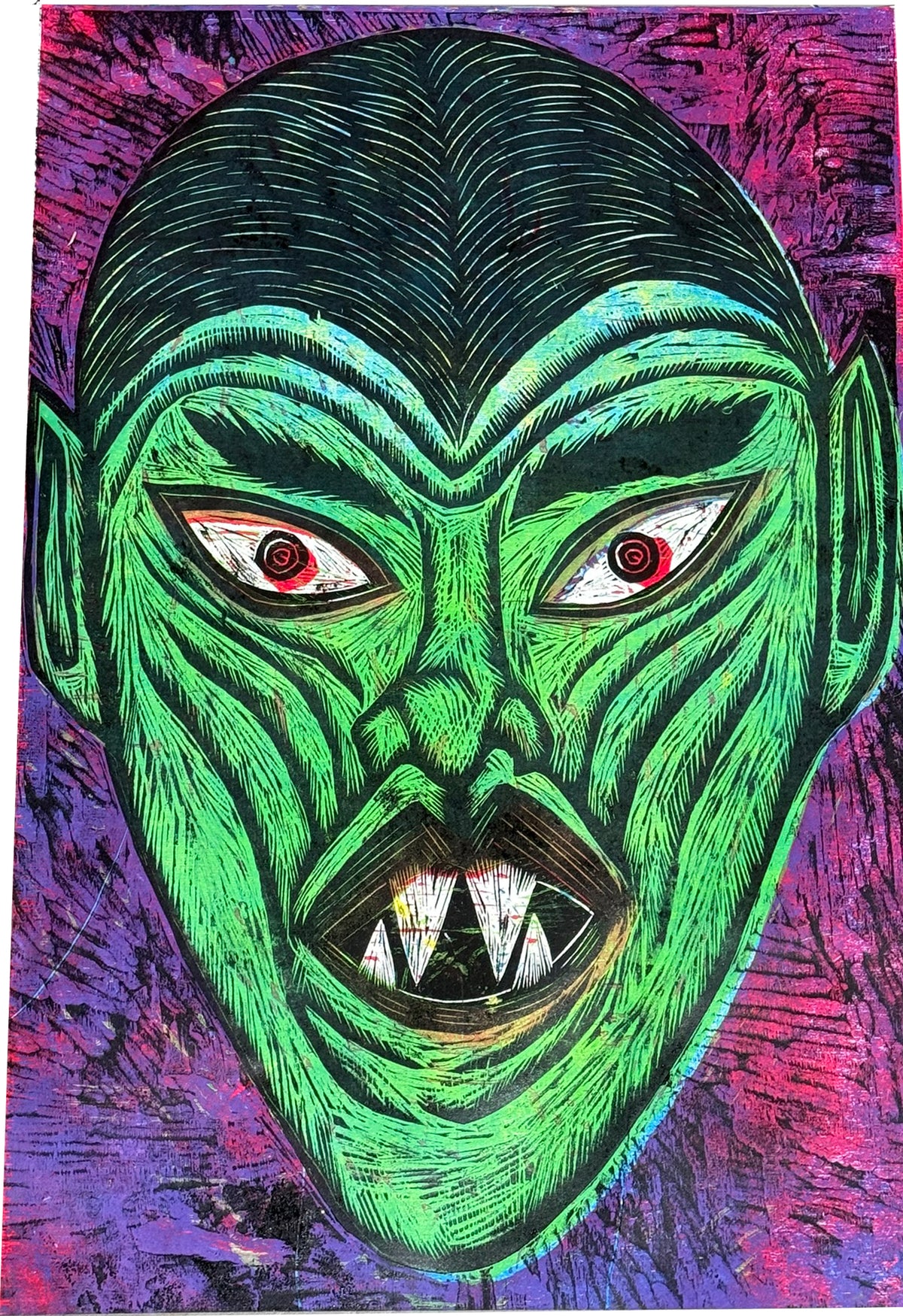 Vampire 26 Multi Color Handprinted Woodcut Print