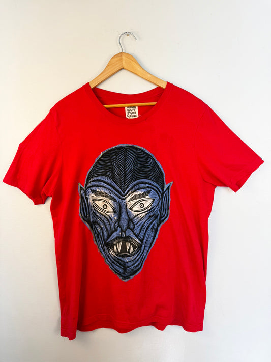 Bleach Eyes Vampire Appliqued Woodcut Handprinted T-Shirt