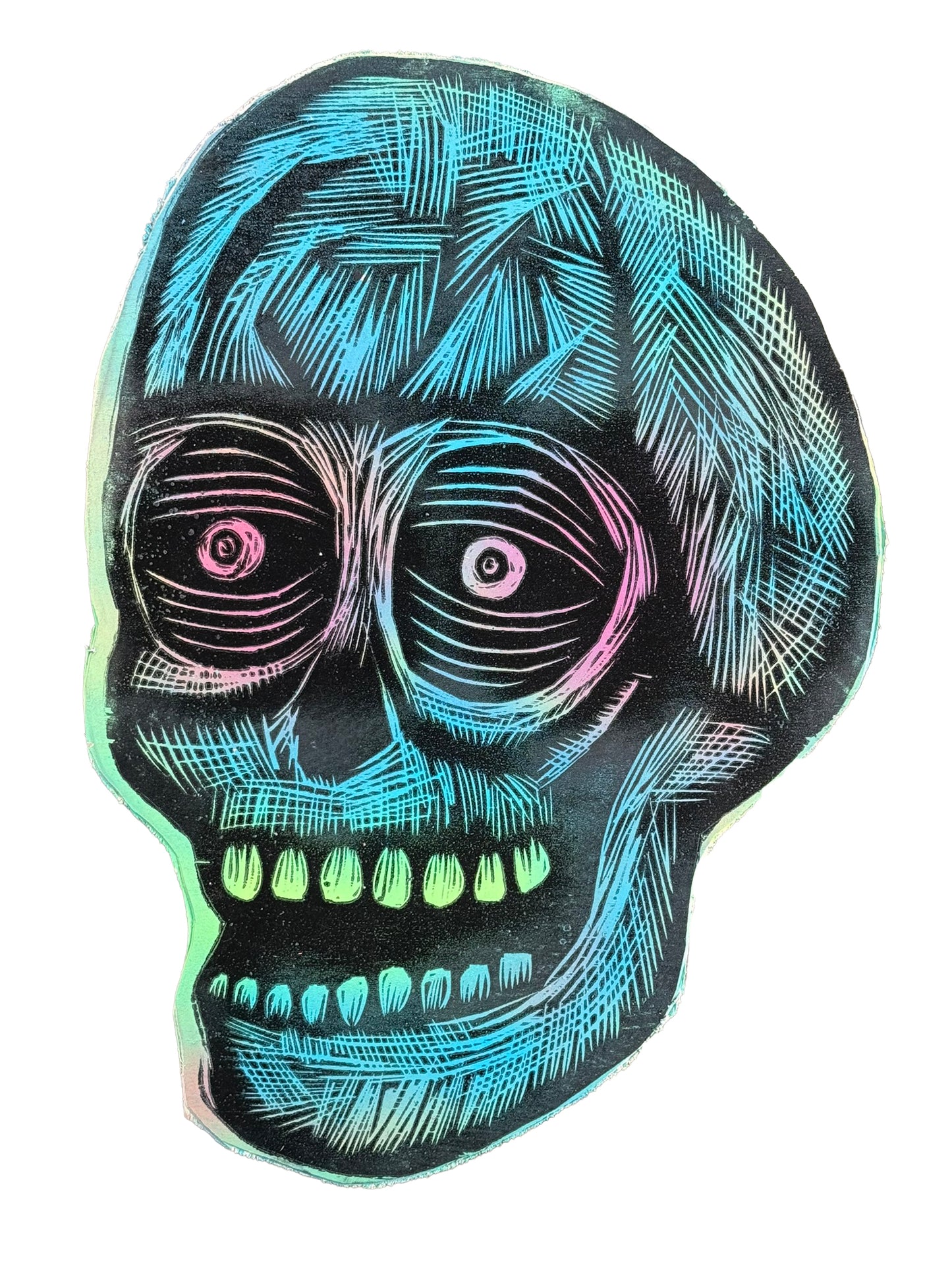 Skull Woodcut Printed on Wooden Panel 13" x 19"