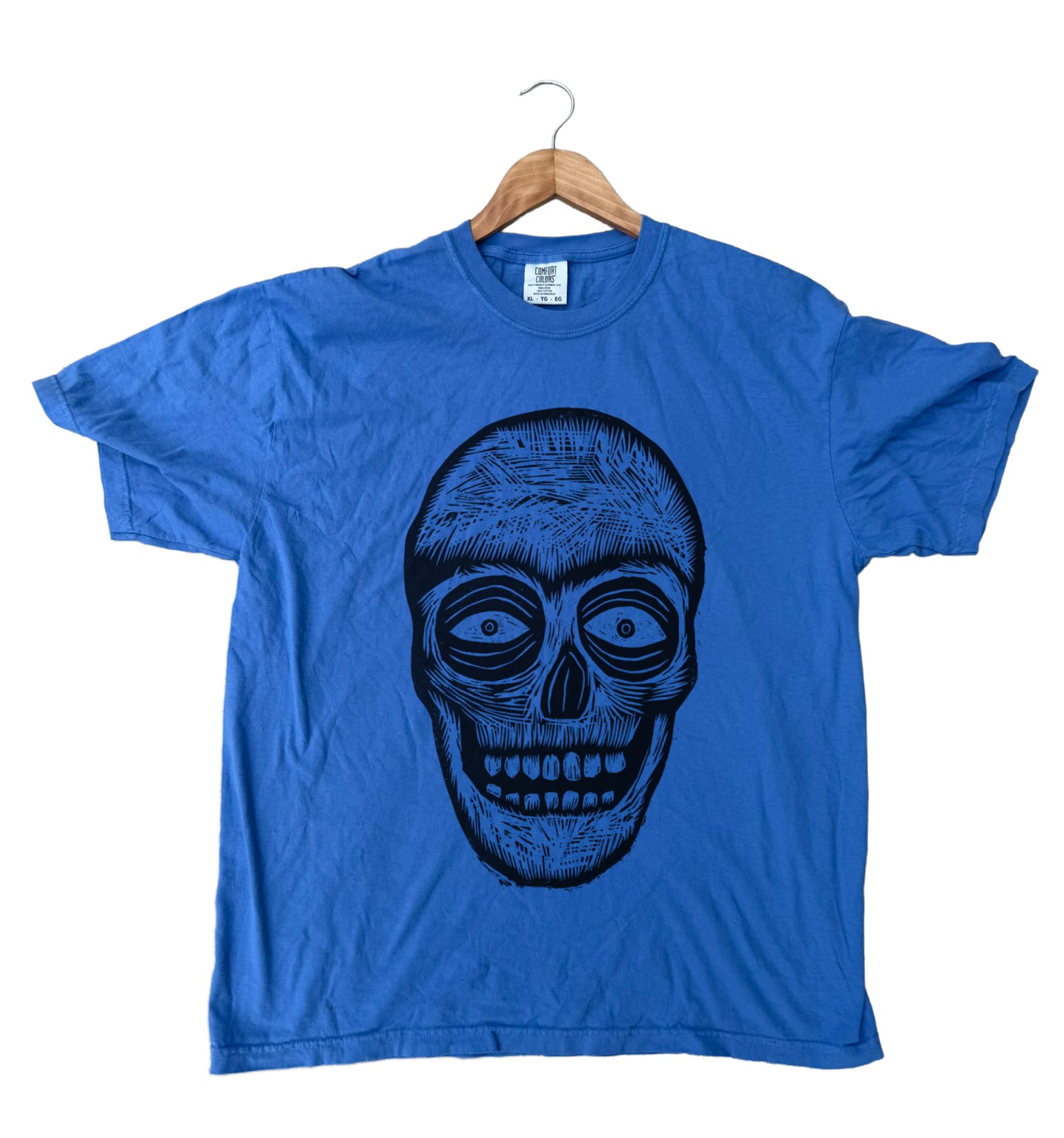 Skull Woodcut Handprinted T-Shirt