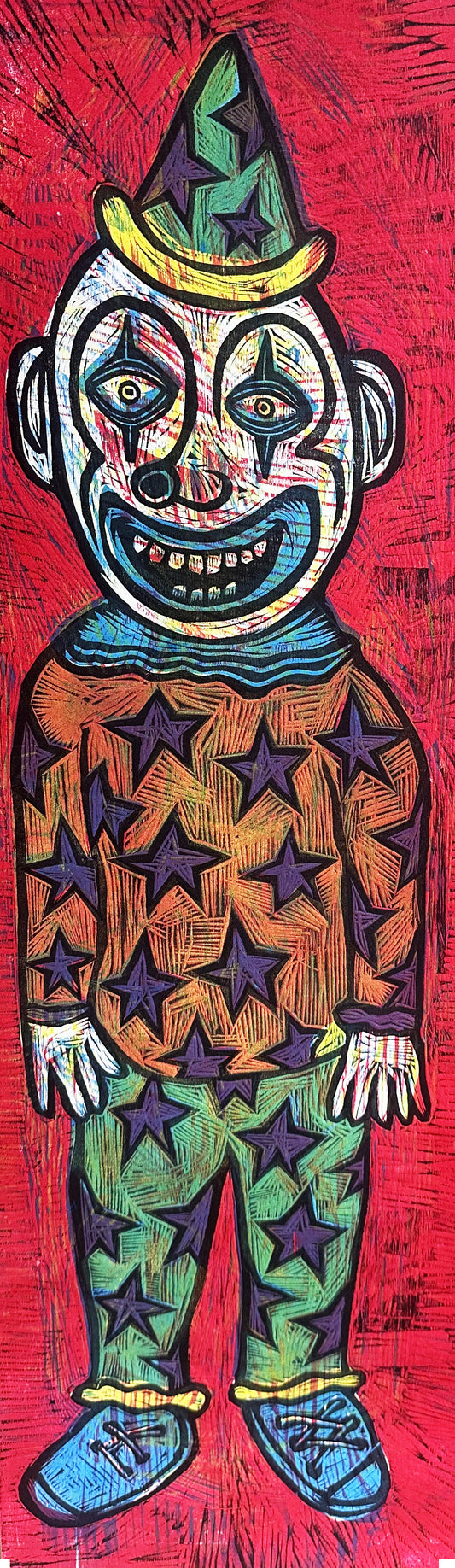 Starstruck Clown Skateboard Graphic Woodcut