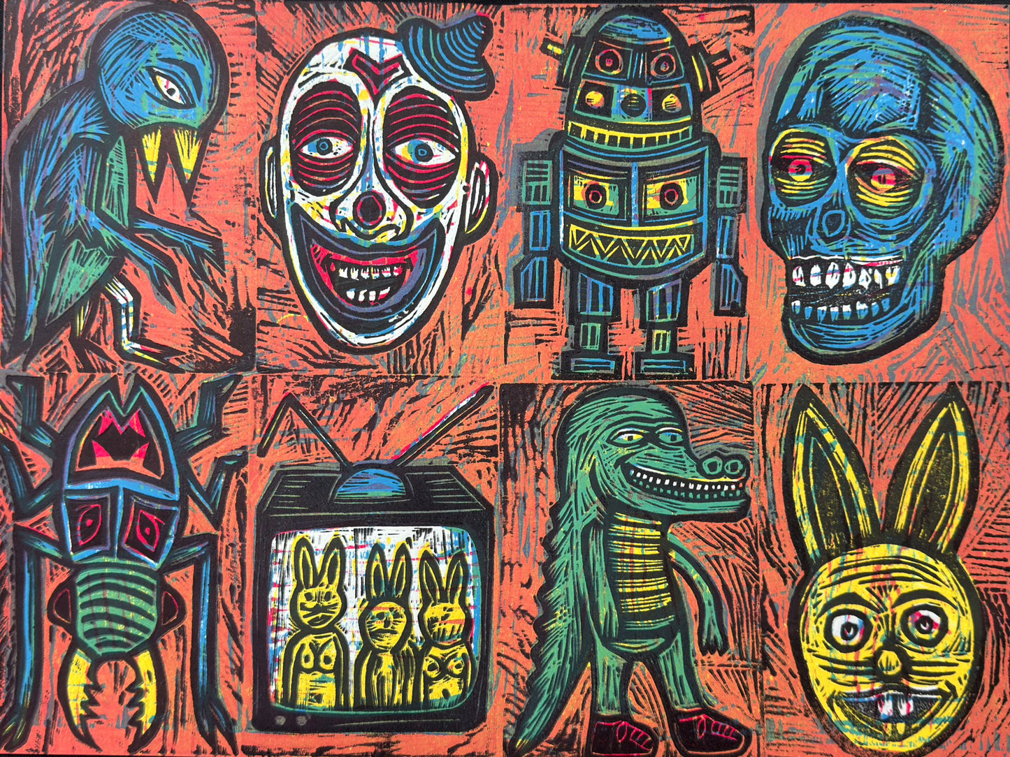 Crazy 8's Editioned Multiblock Color Woodcut Print (Pack A)