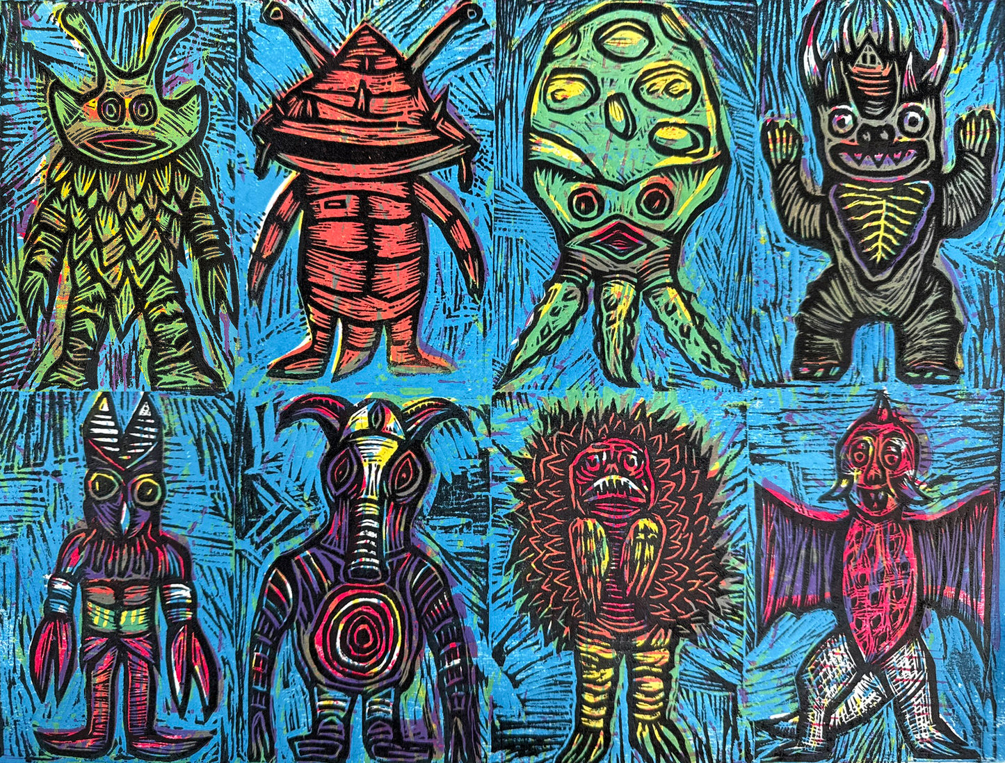 Crazy 8's Editioned Multiblock Color Woodcut Print (Pack D)
