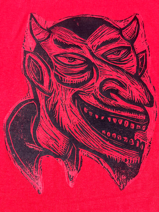 Devil Head Woodblock Handprinted T-Shirt