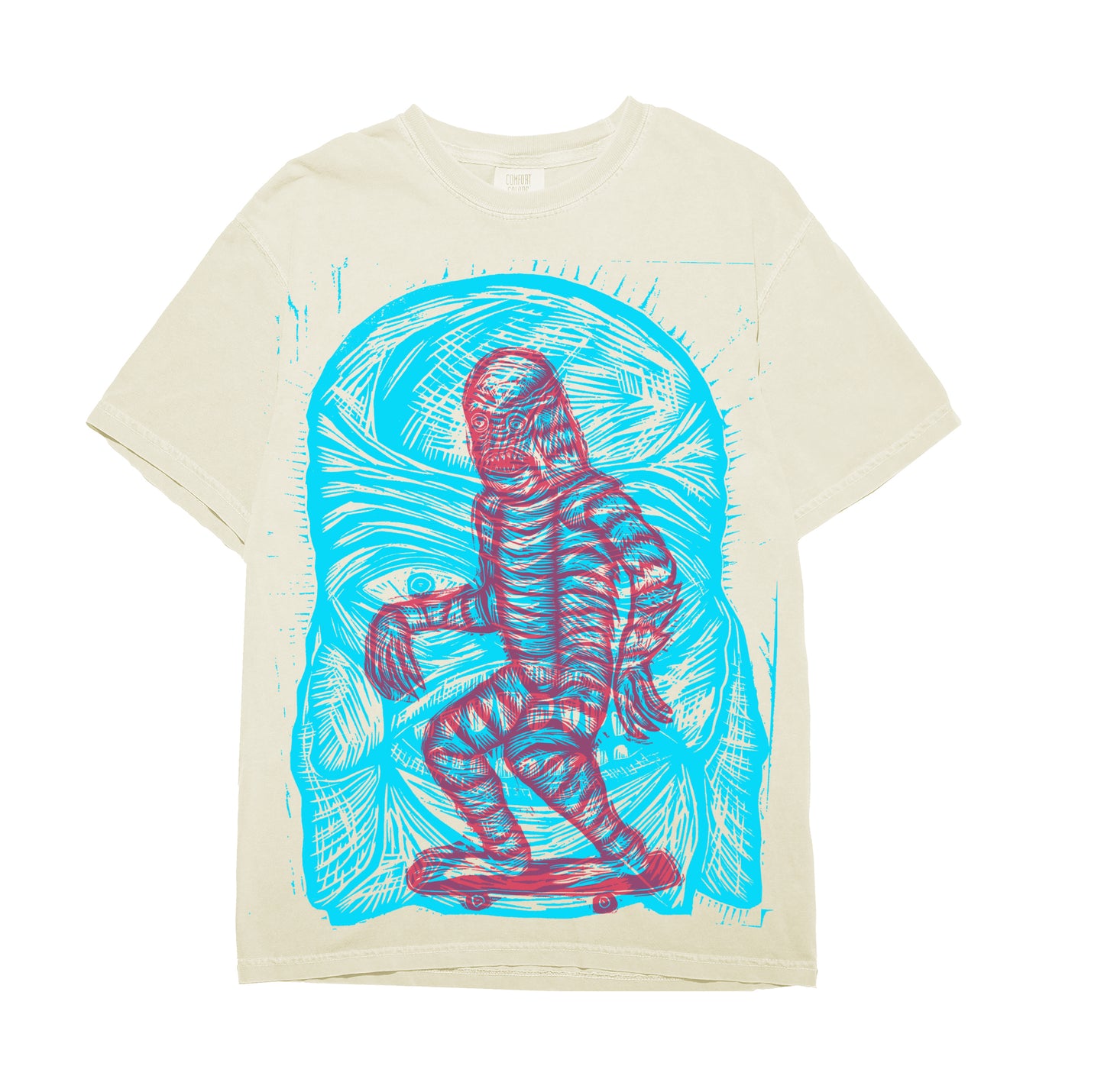 Double Creature Woodcut Handprinted T-Shirt