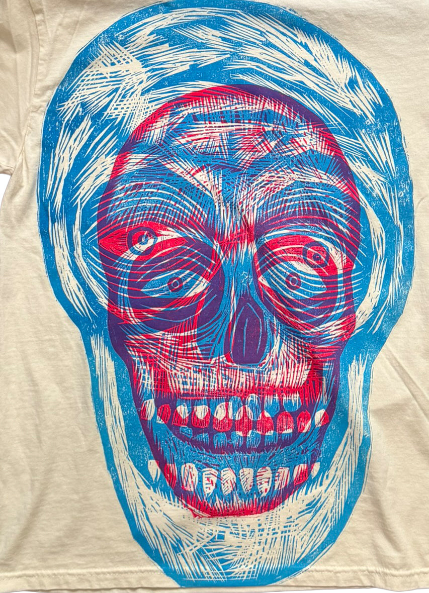 Double Skulls Woodcut Handprinted T-Shirt