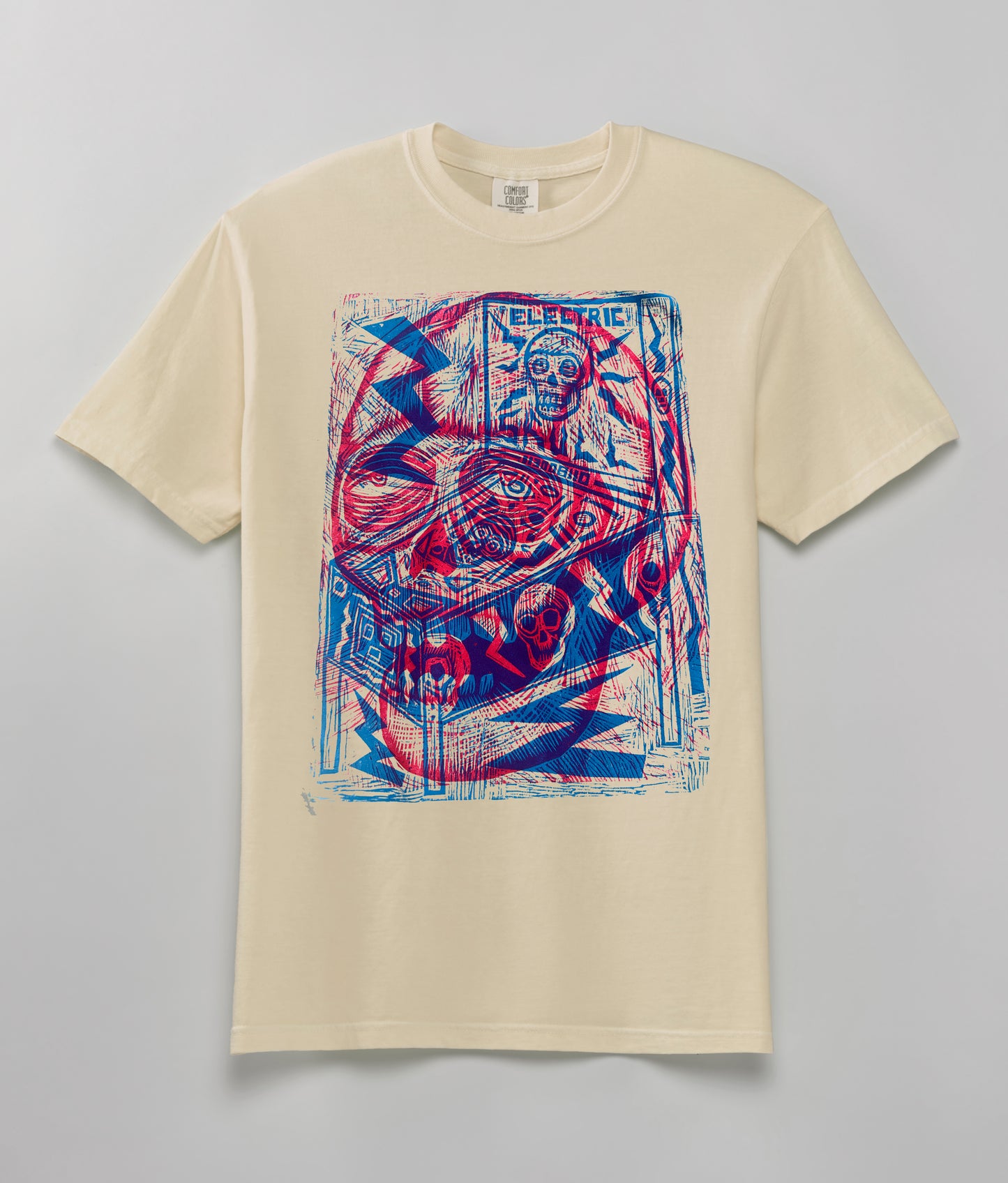 Electric Skull Woodcut Handprinted T-Shirt