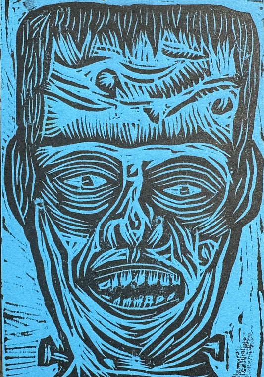 Double Dippers Frankenstein Shina Handprinted Woodcut