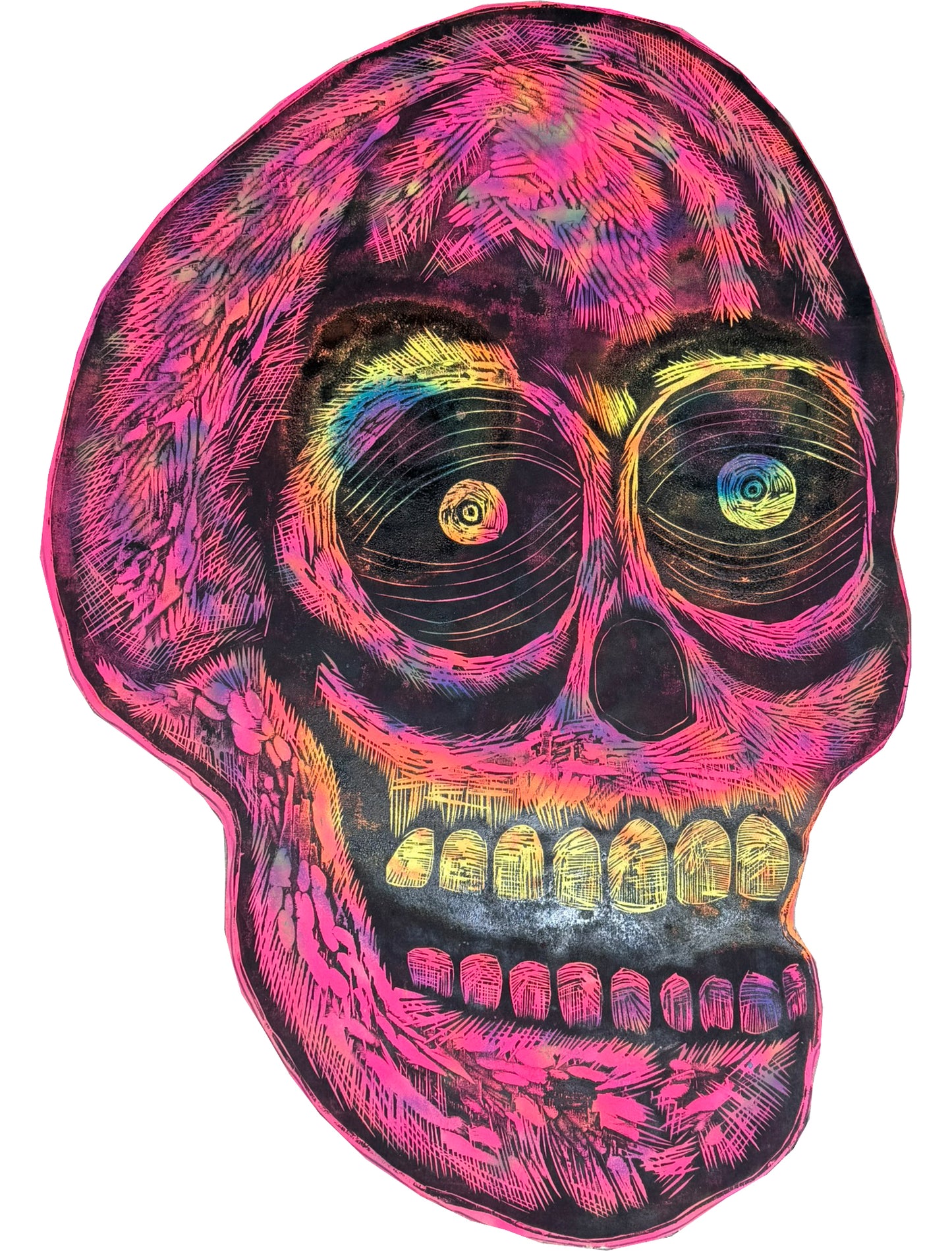 Giant Skull Woodcut on Wooden Panel 36" x 48"
