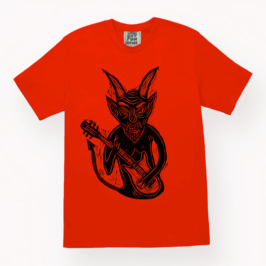 Guitar Devil Woodblock Handprinted T-Shirt