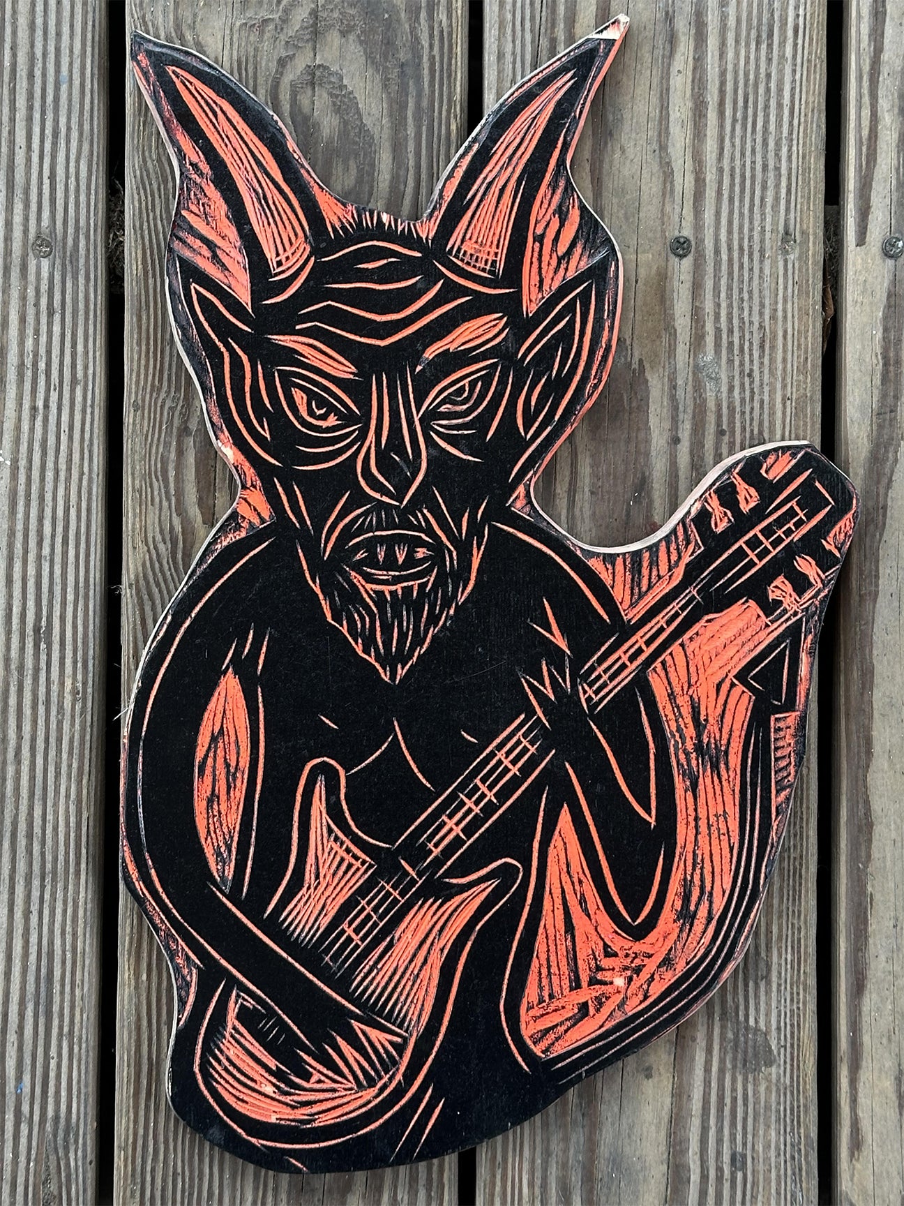 Guitar Devil Woodblock Handprinted T-Shirt