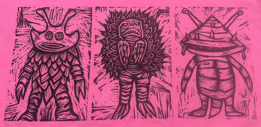 Kaiju Trio Woodblock Handprinted T-Shirt