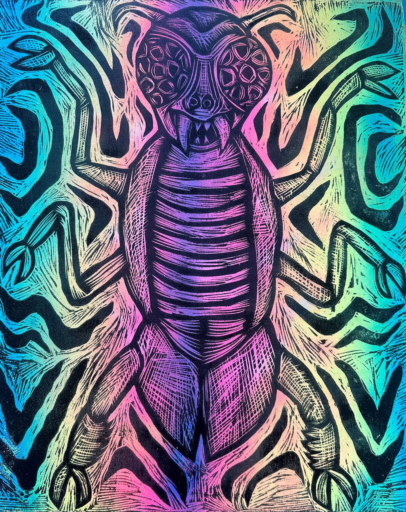 Killer Ant Woodcut printed on a Wooden Panel